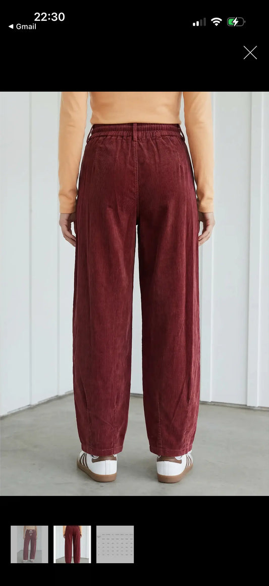 ModishMary Elastic Waist Fringe Knot Corduroy Pants MODISHMARY