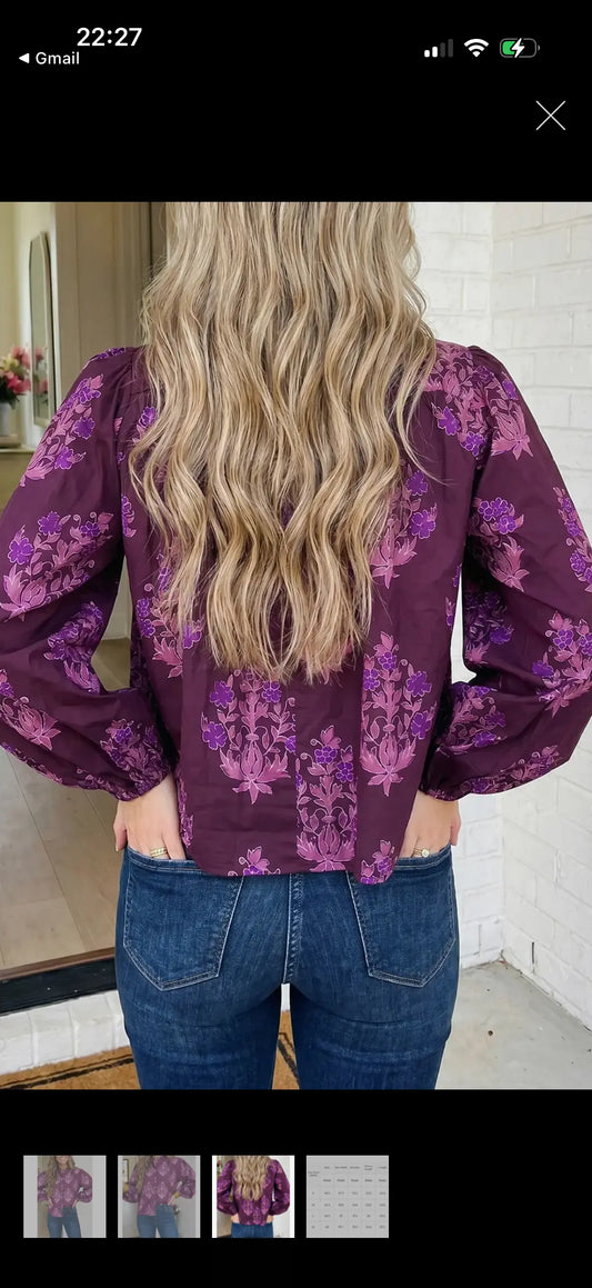 ModishMary Floral Button-Down Bubble Sleeve Shirt MODISHMARY